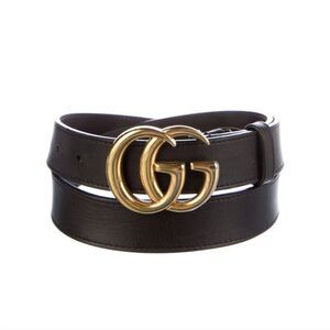 Gucci Dark Brown Leather Belt with Gold GG Buckle